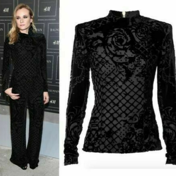 Balmain Tops - NIB BALMAIN H&M BLACK VELVET SILK BLOUSE SZ 8